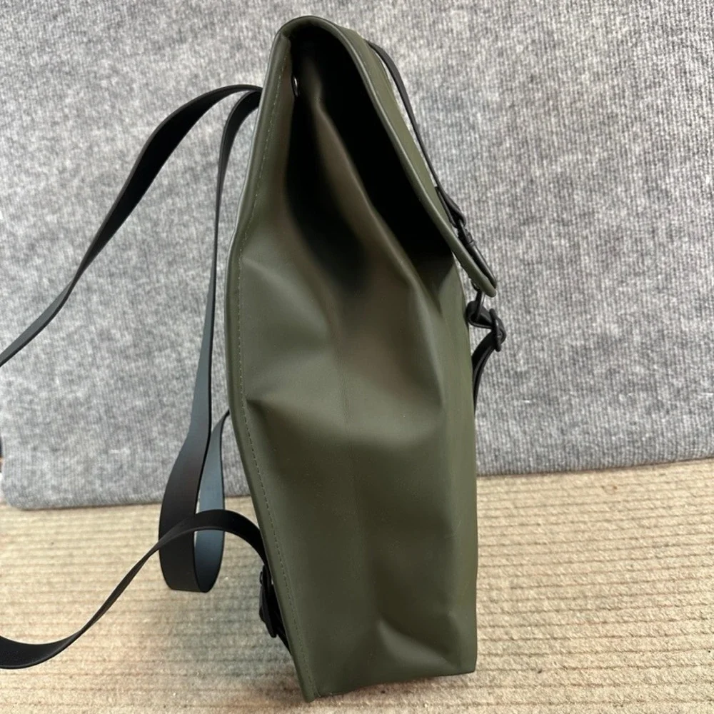Rains Backpack Mini Olive Green Waterproof Matte Rucksack Carabiner Clasp